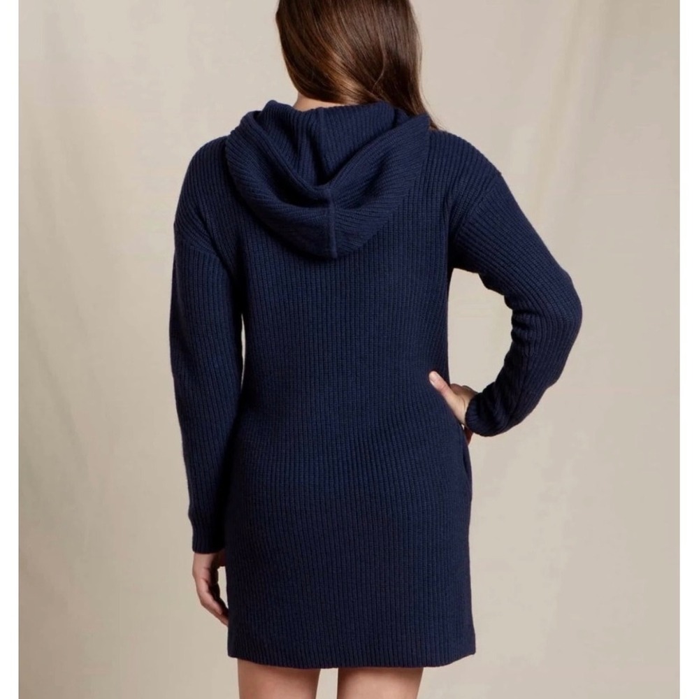 Toad & Co Whidbey Hooded Sweater Dress Navy Blue Wool T1781205 Womens M NWT - Picture 2 of 10